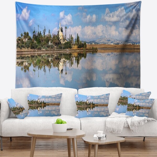 Designart 'Hala Sulttan Tekke in Cyprus Panorama' Seashore Wall Tapestry