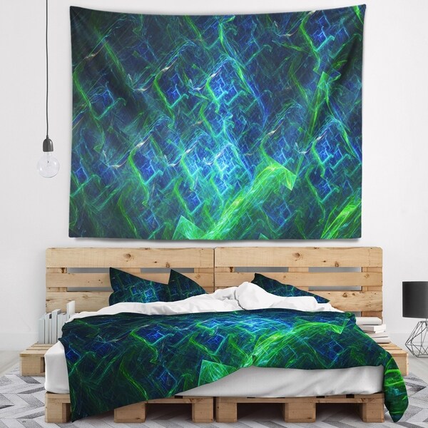 Designart 'Green Blue Electric Lightning' Abstract Wall Tapestry