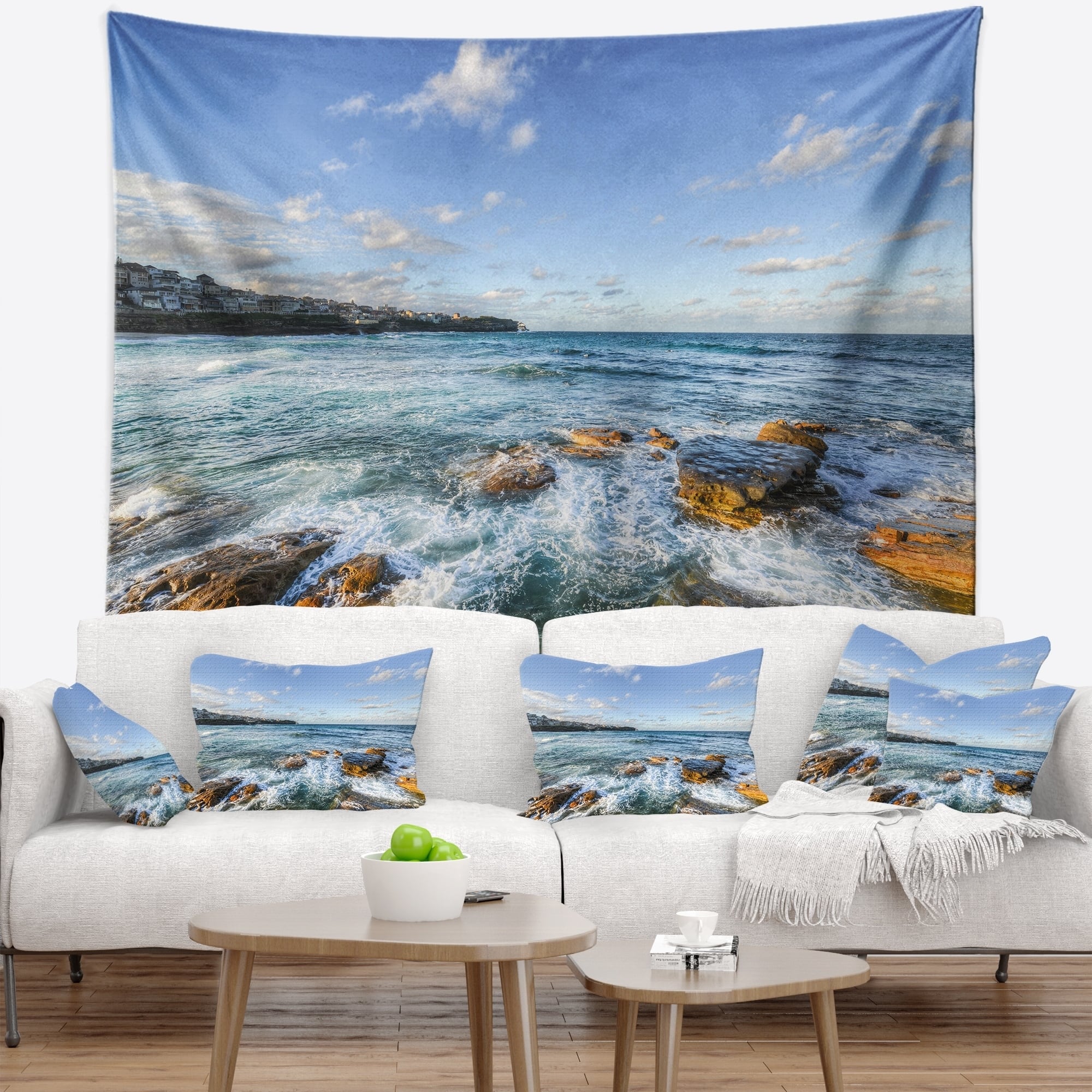 Designart 'White Waves in Bondi Beach' Beach Photo Wall Tapestry - Bed ...