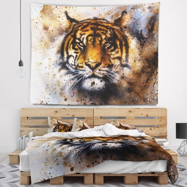 Designart 'Tiger Collage with Rust Design' Animal Wall Tapestry