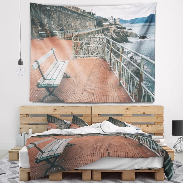Designart 'Seating in Genoa Nervi Coast' Seashore Wall Tapestry