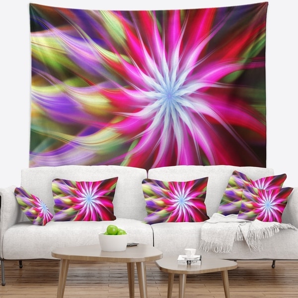Designart 'Pink Flower Dance Bright Spiral' Floral Wall Tapestry