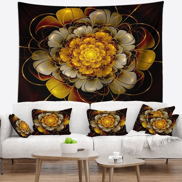 Designart 'Dark Gold Fractal Flower' Abstract Wall Tapestry