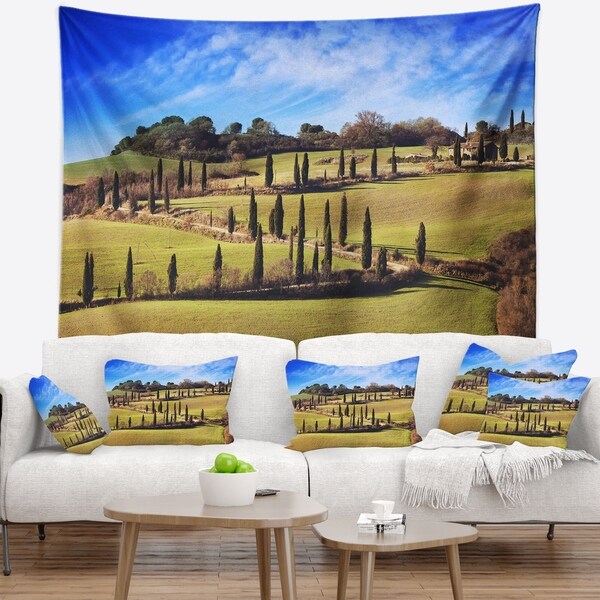 Designart 'Cypress Trees Scenic Road Siena Italy' Landscape Wall Wall Tapestry