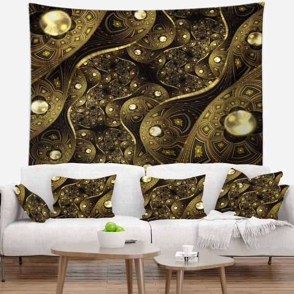 Designart 'Brown Metallic Fabric Pattern' Abstract Wall Tapestry