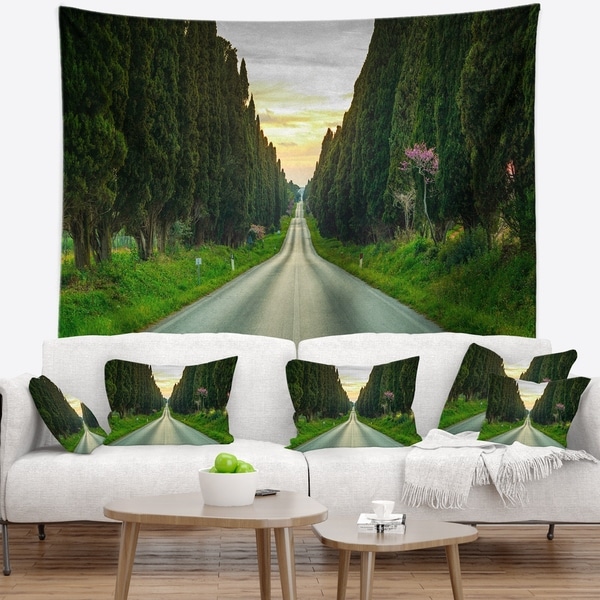 Designart 'Straight Road through Cypress Trees' Landscape Wall Wall Tapestry