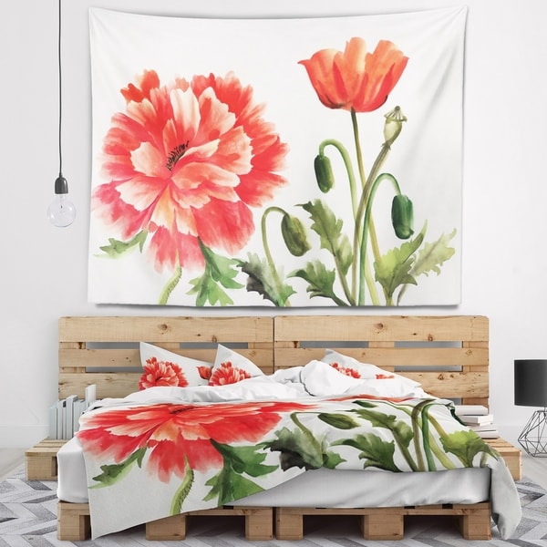 Designart 'Red Poppies' Abstract Watercolor Wall Tapestry