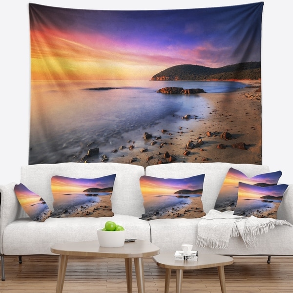 Designart 'Sunset in Cala Violina Bay Beach' Seashore Wall Tapestry
