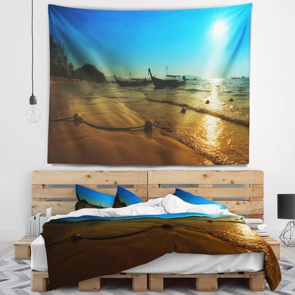 Designart 'Sunset with Boats in Andaman Sea' Modern Seascape Wall Tapestry