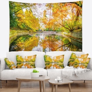 Designart 'bright Fall Forest With River' Landscape Wall Tapestry - Bed 