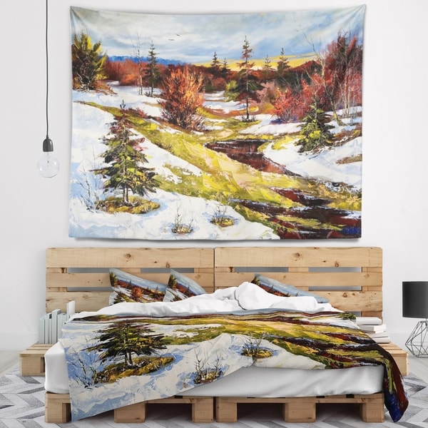 Designart 'Spring Valley with River' Landscape Wall Tapestry