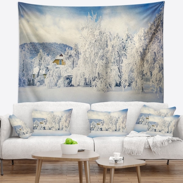 Designart 'White Winter Mountain Landscape' Photography Wall Tapestry