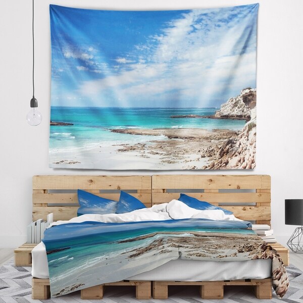 Designart 'Rocky Coast Panoramic View' Seashore Wall Tapestry
