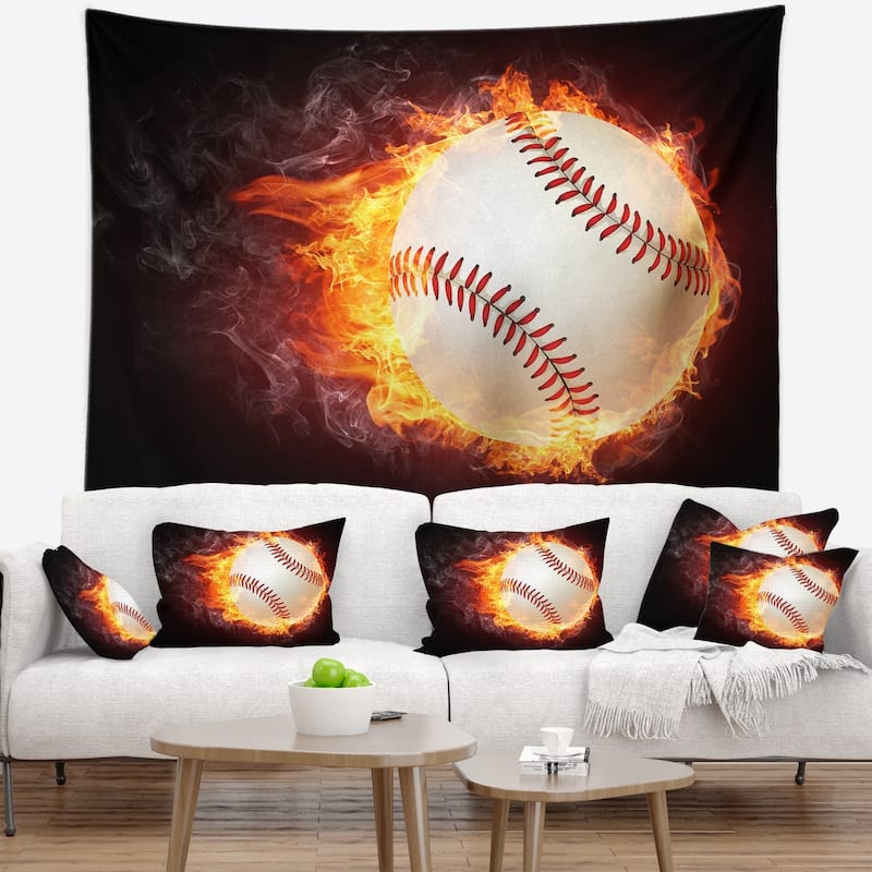 Designart 'Baseball Ball' Sport Wall Tapestry - Bed Bath & Beyond ...