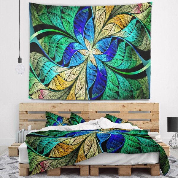 Designart 'Blue Green Fractal Flower Petals' Abstract Wall Tapestry