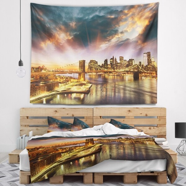 Designart 'Manhattan at Winter Sunset' Cityscape Photo Wall Tapestry