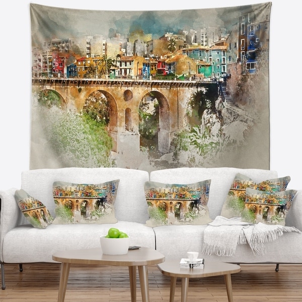 Designart 'Villajoyosa City Digital Art Bridge' Cityscape Wall Tapestry