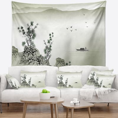 Designart 'Mountains and Sea' Landscape Wall Tapestry