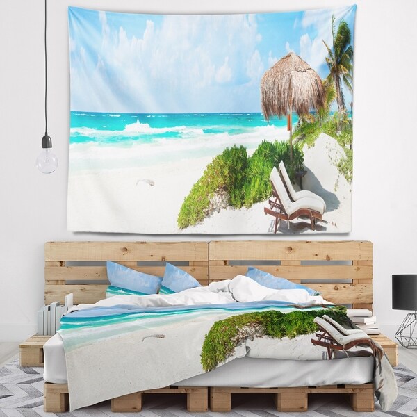 Designart 'Calm Caribbean Beach Panorama' Photography Landscape Wall Tapestry
