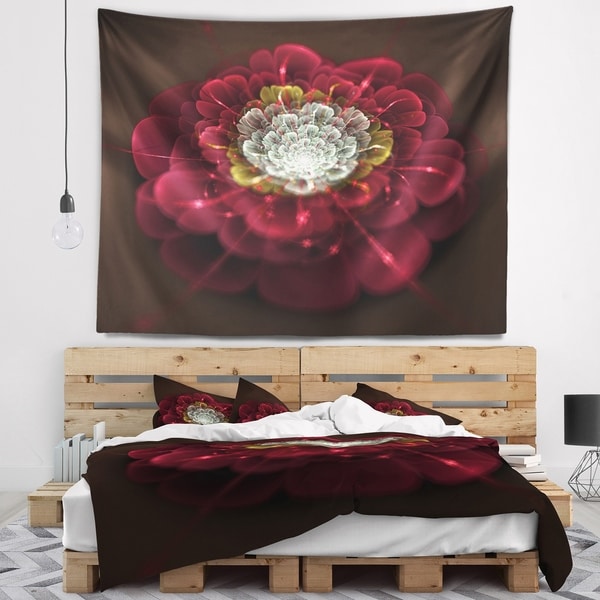 Designart 'Red Fractal Flower with White' Floral Wall Tapestry