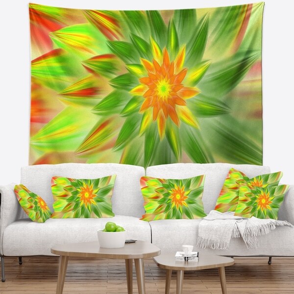 Designart 'Dancing Green Fractal Flower' Floral Wall Tapestry