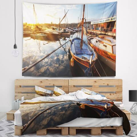Designart 'Yachts at Sea Port of Marseille' Boat Wall Tapestry