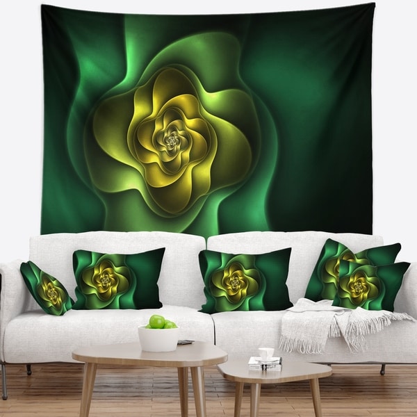 Designart 'Fractal Green Flower on Black' Floral Wall Tapestry