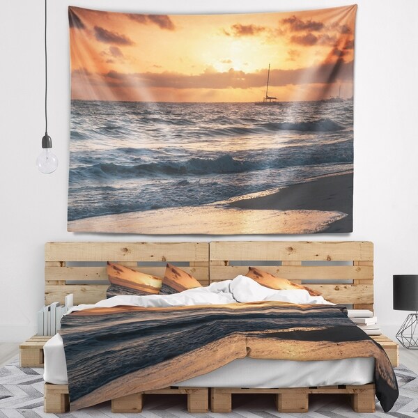 Designart 'Colorful Sunrise over Atlantic Ocean' Beach Photo Wall Tapestry