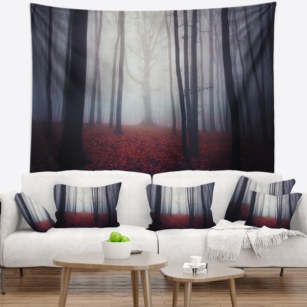 Designart 'Dark Spooky Misty Forest' Landscape Photo Wall Tapestry