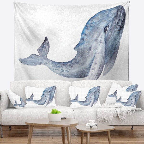 Designart 'Large Whale Watercolor' Animal Wall Tapestry