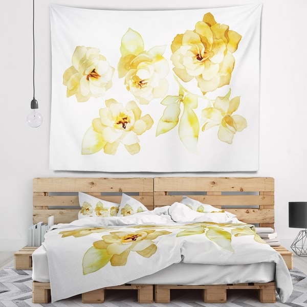 Designart 'Brown Flowers with White Shade' Floral Wall Tapestry