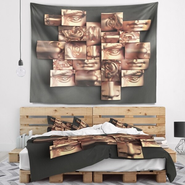 Designart 'Golden Black Abstract Design' Abstract Wall Tapestry
