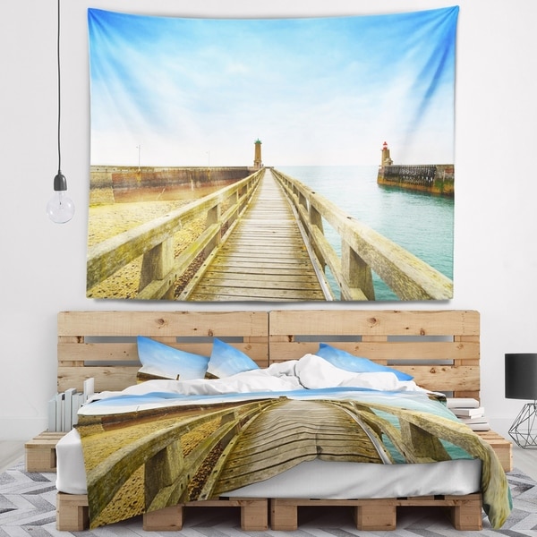 Designart 'Pier and Lighthouse France' Seascape Wall Tapestry