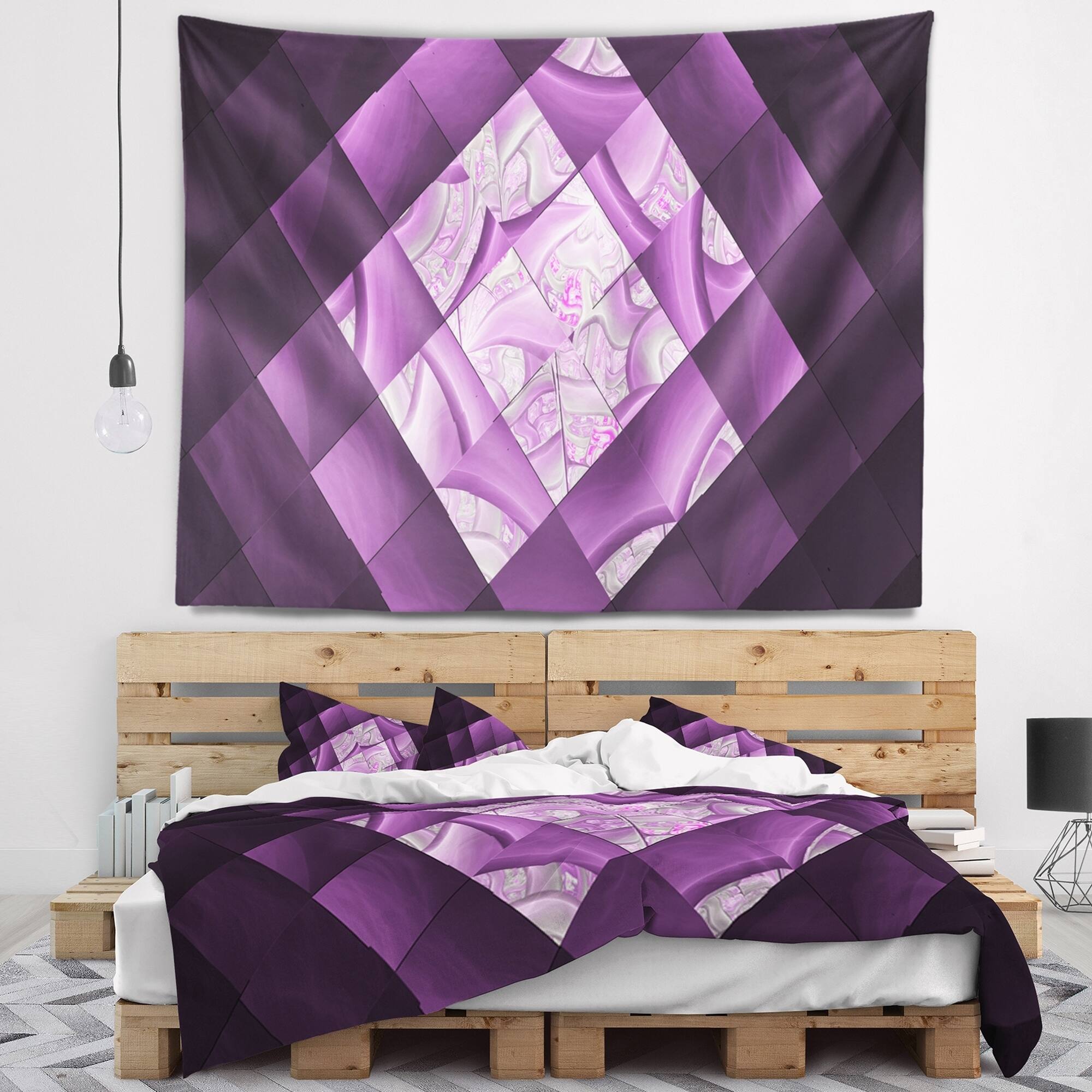 Designart 'purple Pixel Field Of Squares' Abstract Wall Tapestry - Bed 