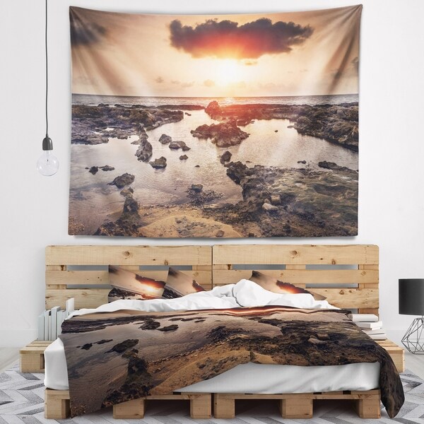 Designart 'Rocky Coastline Sunset Africa' Oversized Beach Wall Tapestry