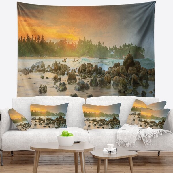 Designart 'Rocky Romantic Beach of Sri Lanka' Landscape Wall Tapestry