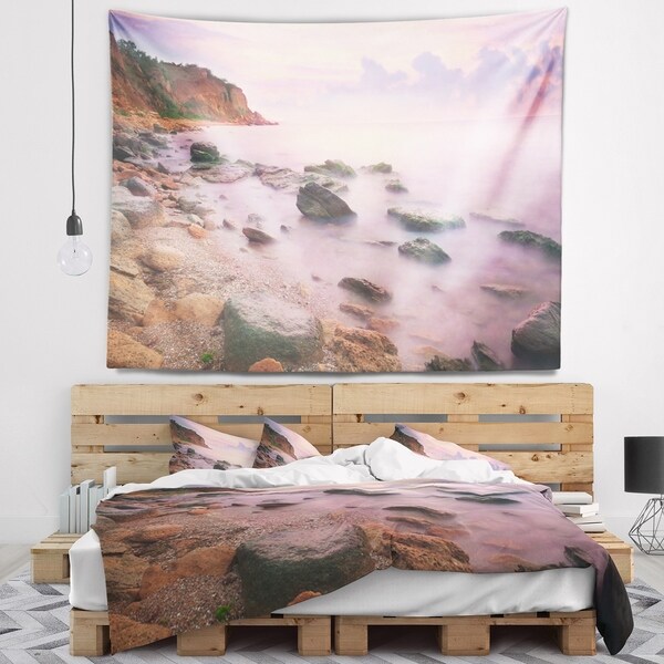 Designart 'Colorful Sunset over the Sea' Seashore Wall Tapestry