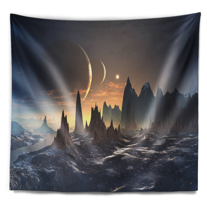 Designart 'Alien Planet with Mountains' Contemporary Wall Tapestry ...