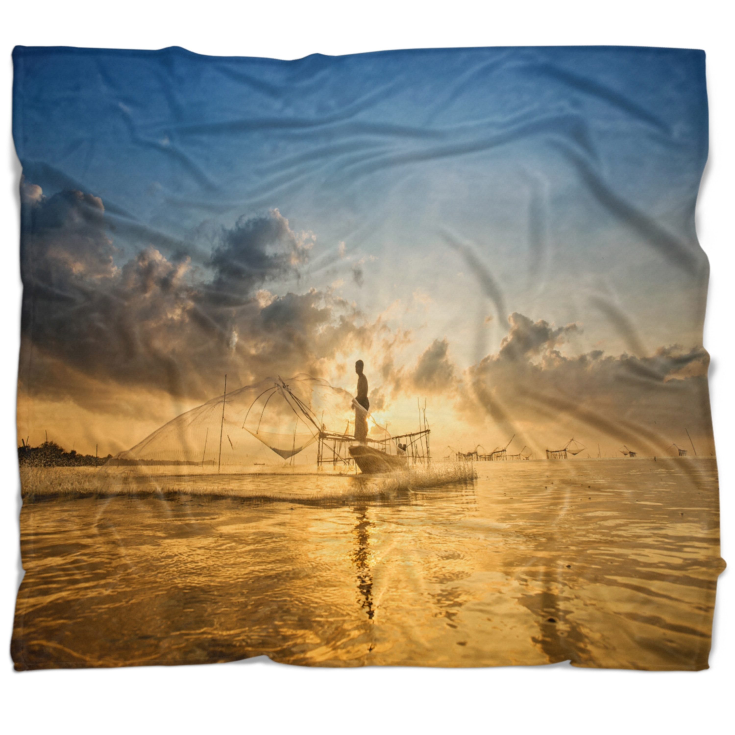 Designart Pakpra With Fisherman At Sunrise Landscape Fleece Throw Blanket On Sale Overstock 20922585 71 In X 59 In