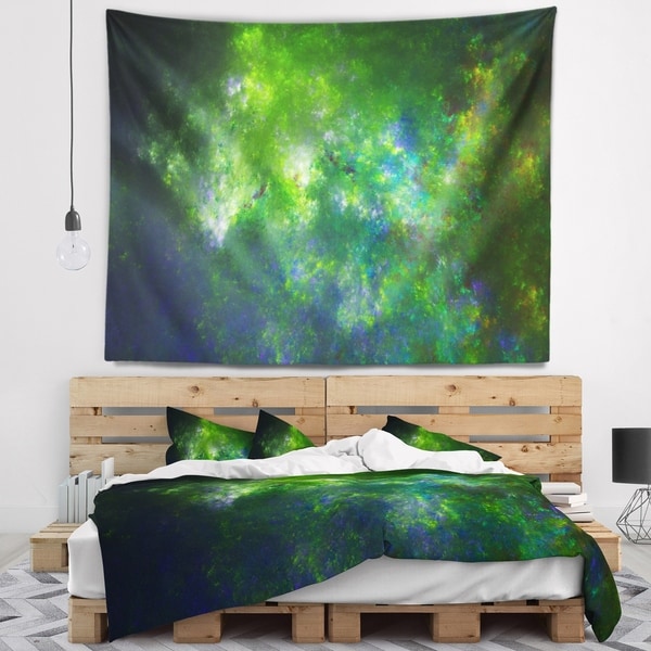 Designart 'Green Fractal Sky with Blur Stars' Abstract Wall Tapestry