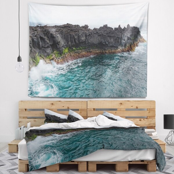 Designart 'Rocky Coast with Moss in Azores' Seashore Wall Tapestry