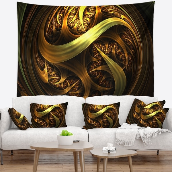 Designart 'Golden Fractal Sphere in Dark' Abstract Wall Tapestry