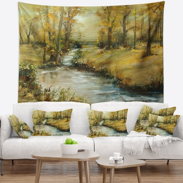 Designart 'Brook in Autumn Oil Painting' Landscape Painting Wall Tapestry