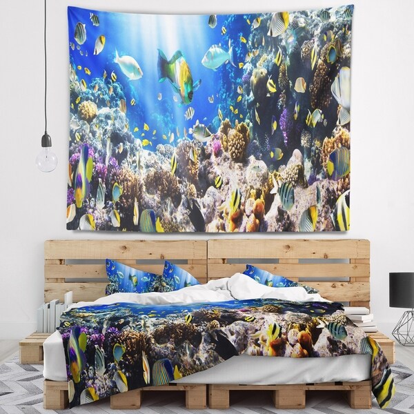 Designart 'Coral Colony and Coral Fish' Seascape Wall Tapestry