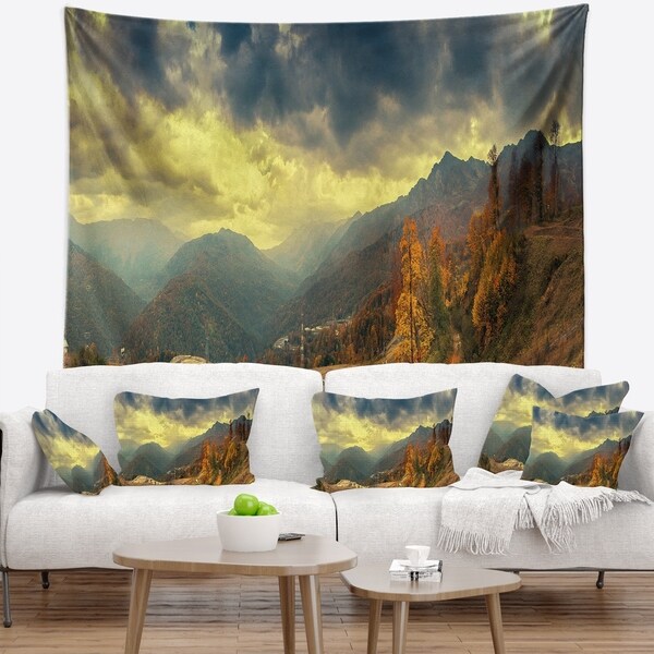 Designart 'Caucasus Mountains Yellow Panorama' Landscape Wall Tapestry