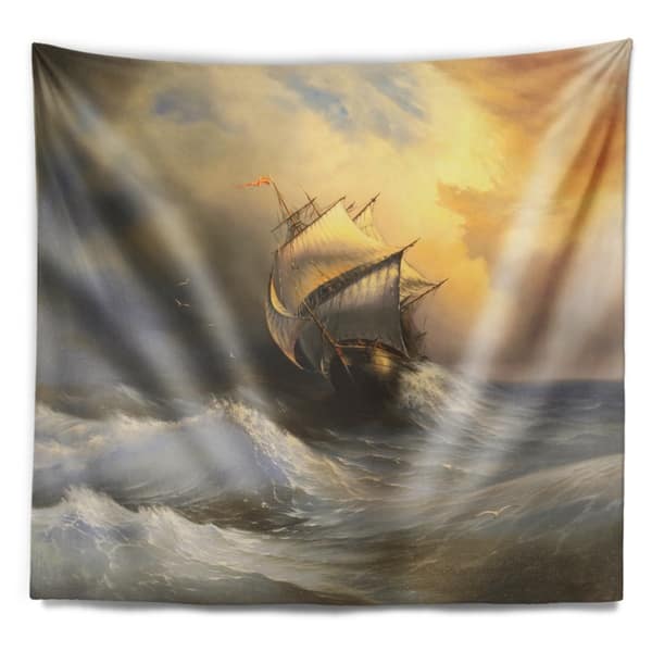 Designart Vessel In Stormy Sea Seascape Wall Tapestry On Sale Overstock 20922731