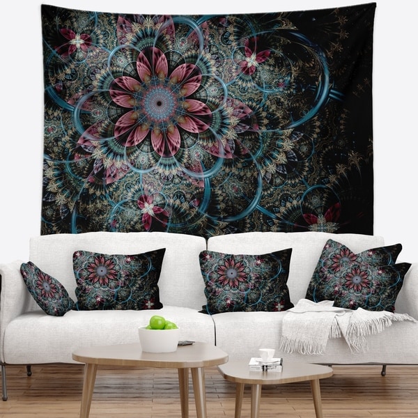 Designart 'Fractal Flower in Dark Blue Digital Art' Floral Wall Tapestry