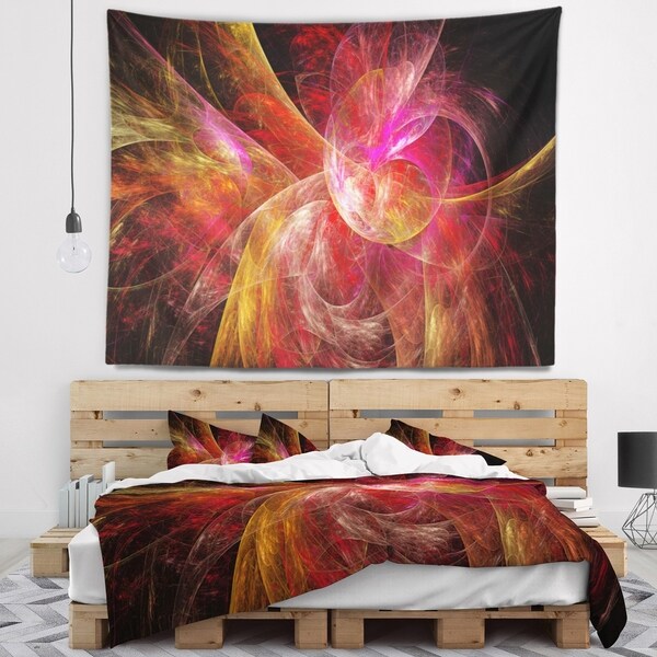 Designart 'Pink on Black Fractal Illustration' Abstract Wall Tapestry