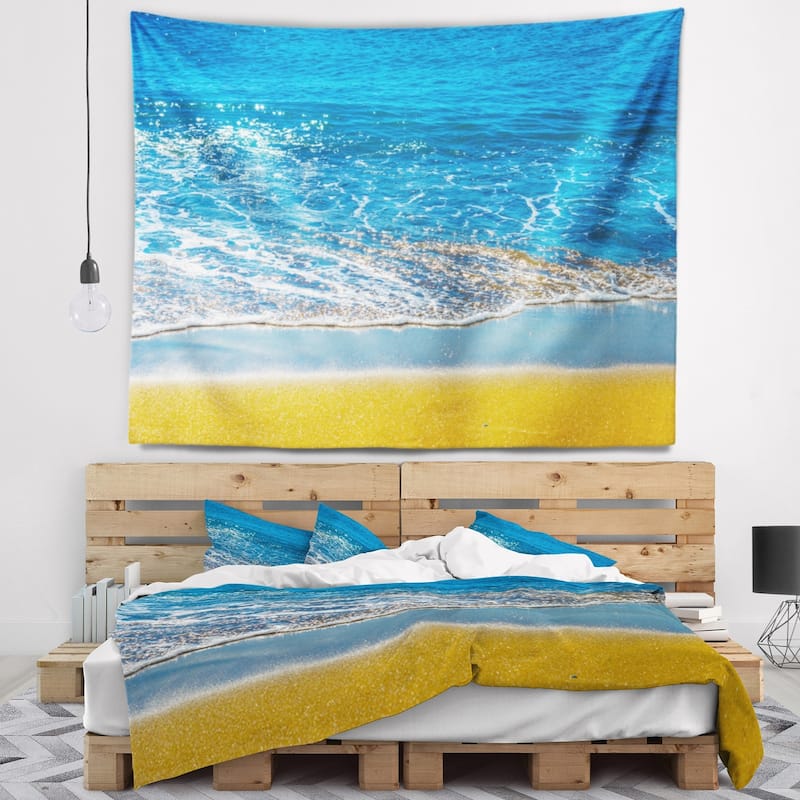 Designart 'Sandy Beach and Calm Blue Sea Surf' Seashore Wall Tapestry ...