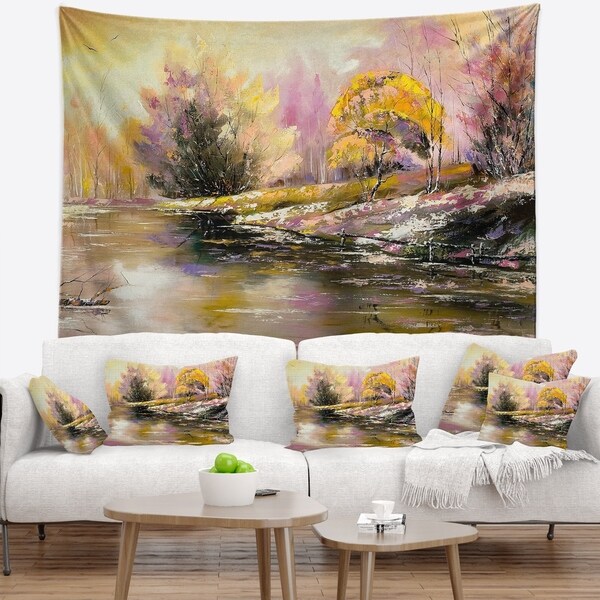 Designart 'River s Farwell to Autumn' Landscape Wall Tapestry